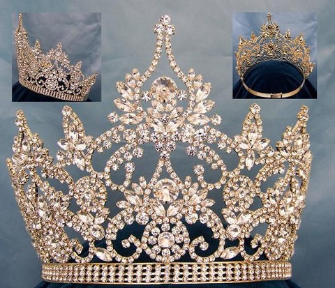 Continental Adjustable Gold Rhinestone Crown Tiara - CrownDesigners