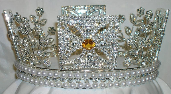 RHINESTONE Elizabeth George IV State Diadem Crown Tiara (UNISEX) - CrownDesigners