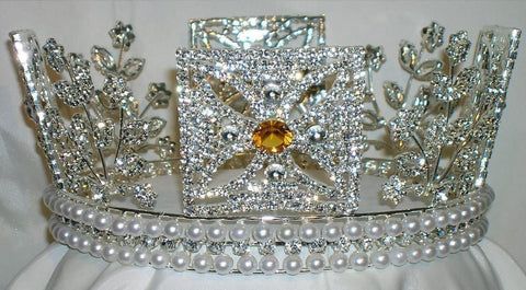RHINESTONE Elizabeth George IV State Diadem Crown Tiara (UNISEX) - CrownDesigners
