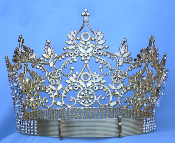 CONTINENTAL RHINESTONE GOLD PEARL CROWN TIARA