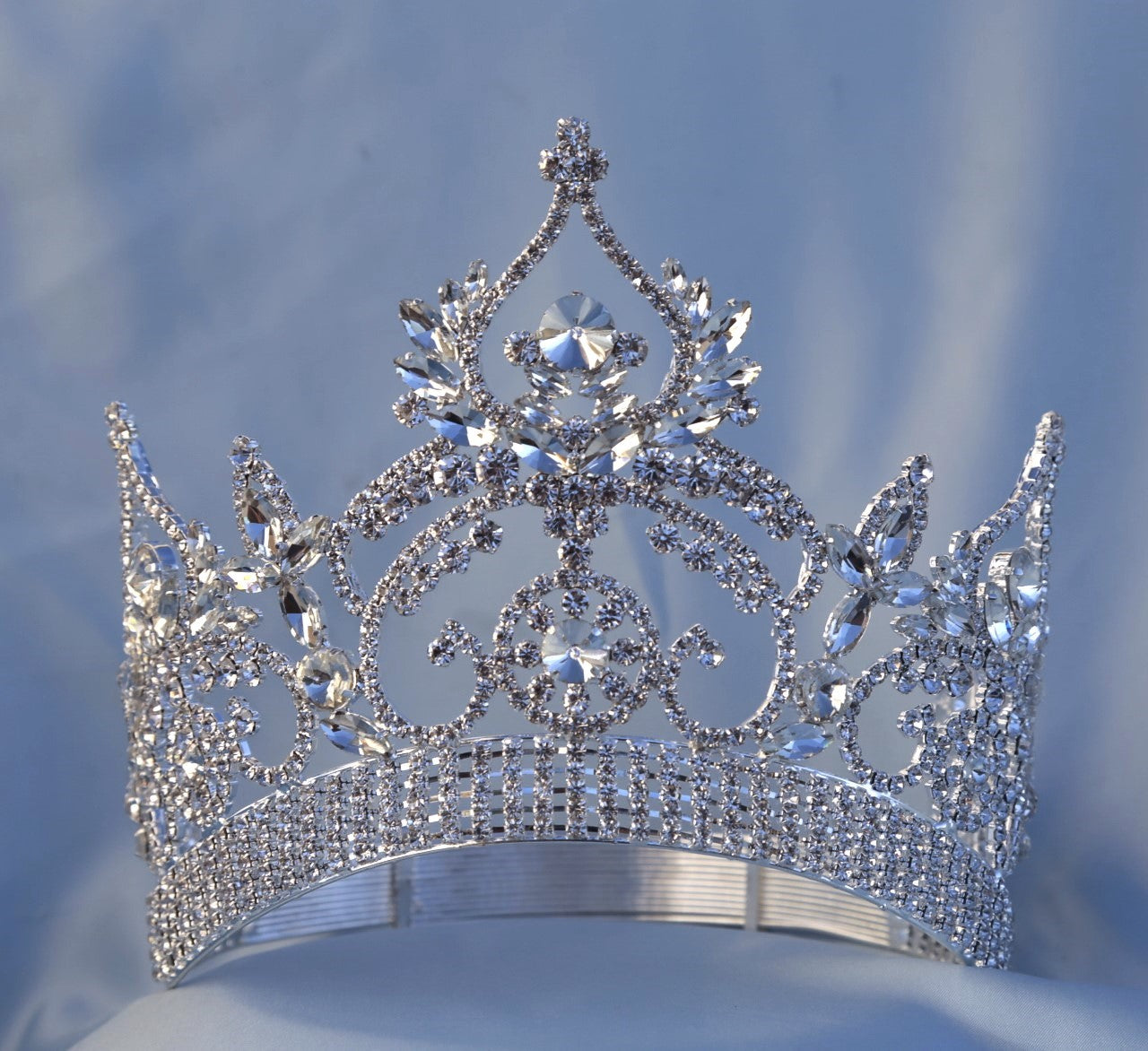 5 in tall adjustable contoured silver continental rhinestone crown