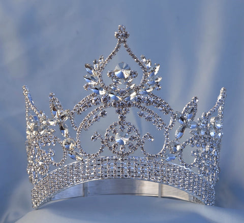 5 in tall adjustable contoured silver continental rhinestone crown