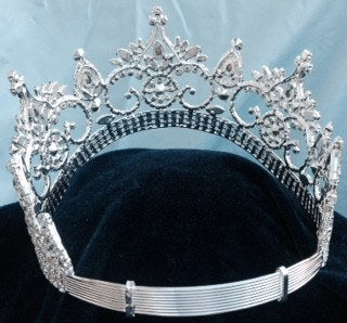 Continental Adjustable Silver Emerald Contoured Rhinestone Crown Tiara MEDIUM Queen/Princess
