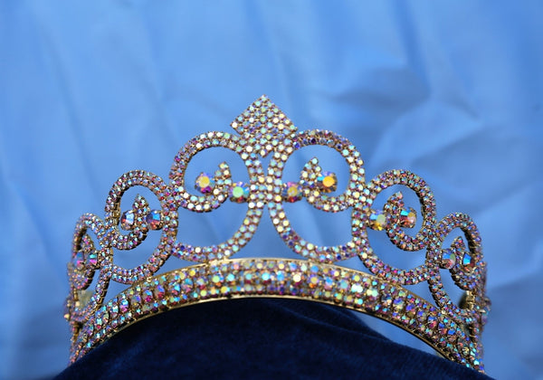 Adjustable Aurora Borealis Gold Rhinestone Crown Tiara Apparel & Accessories