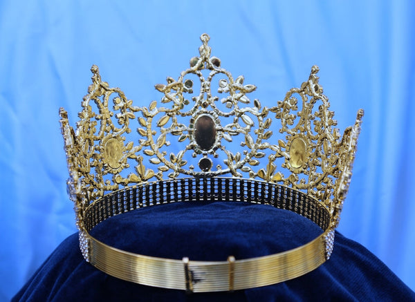 Adjustable Fairy Tale Beauty Queen Gold Rhinestone Crown LARGE Queen