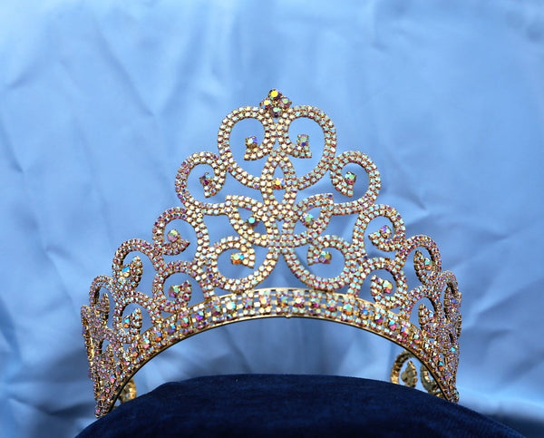 Adjustable Rhinestone Gold Aurora Borealis Crown Tiara Apparel & Accessories