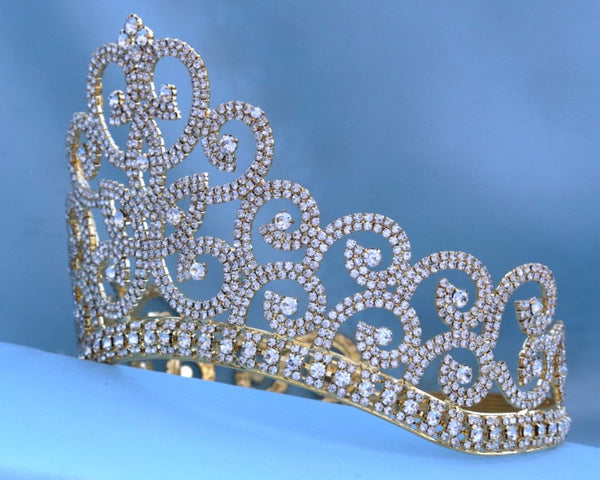Adjustable Rhinestone Gold Crown Tiara Apparel & Accessories