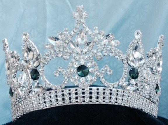 Continental Adjustable Silver Emerald Contoured Rhinestone Crown Tiara MEDIUM Queen/Princess