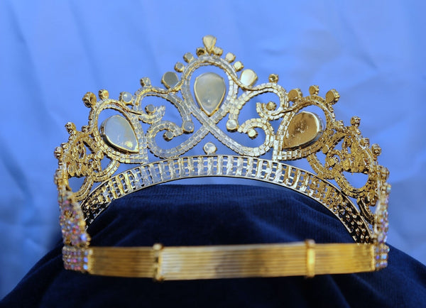Aurora Borealis Gold Contoured Rhinestone Crown Tiara Apparel & Accessories