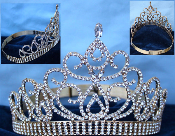Beauty Pageant Gold Contoured Crown Tiara MEDIUM Queen/Princess