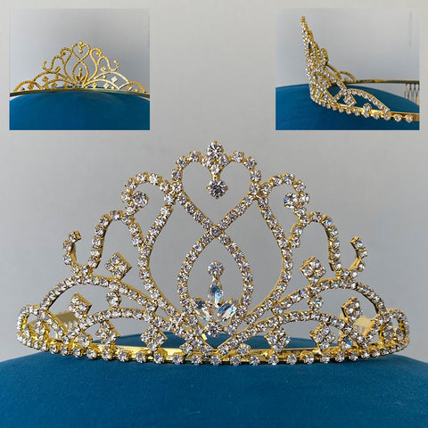 Bridal Queen Princess Rhinestone Gold Crown Tiara