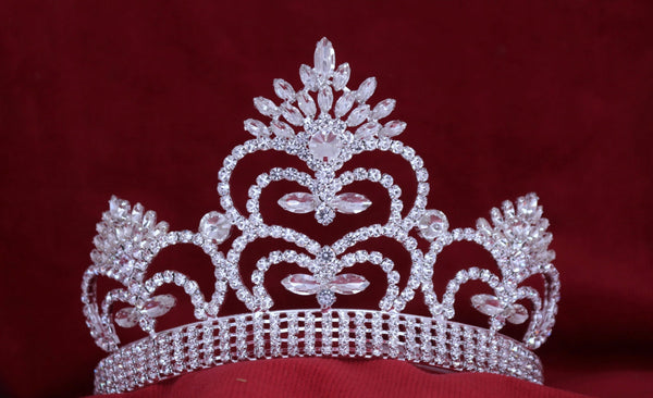Cheslie Contoured Adjustable Silver Crown Rhinestone Crown