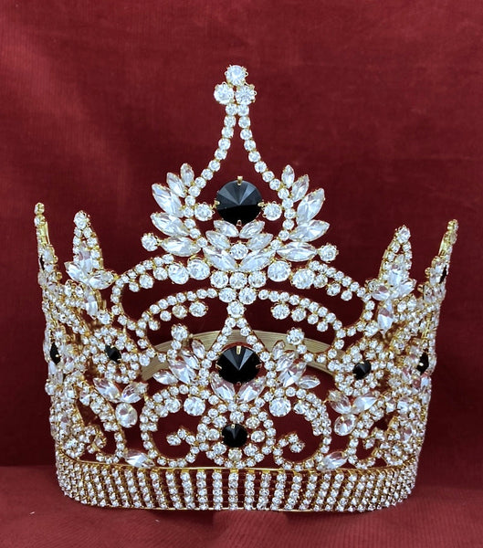 Continental Adjustable Contoured Gold Clear with Black Rhinestone Crown LARGE Queen