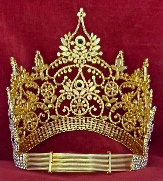 Continental Adjustable Contoured Gold Clear with Black Rhinestone Crown LARGE Queen