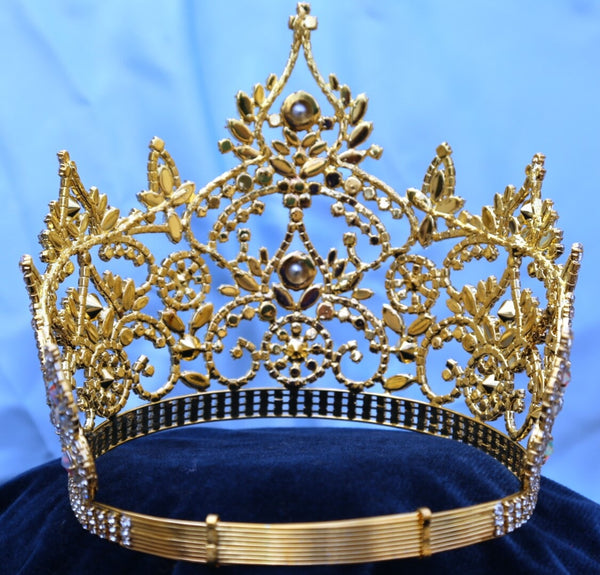 Continental Adjustable Gold Aurora Borealis Crown Tiara LARGE Queen,OVERSTOCK CLEARANCE