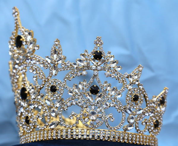 Continental Adjustable Gold Black Crown Tiara LARGE Queen,OVERSTOCK CLEARANCE