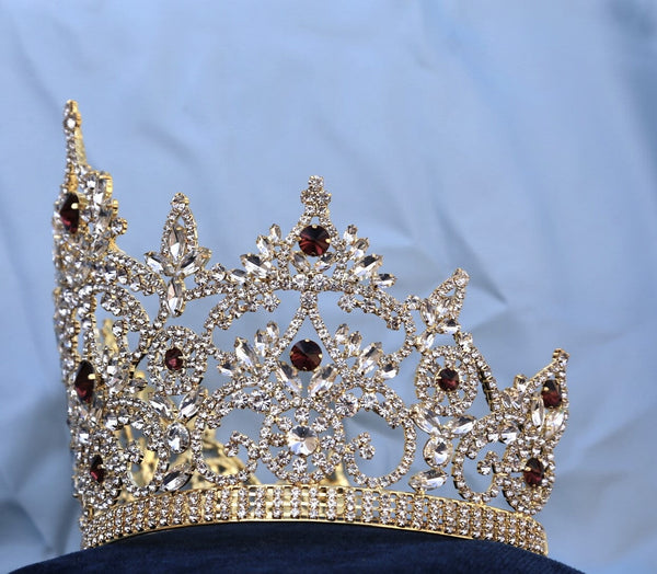 Continental Adjustable Gold Dark Amber Rhinestone Crown Tiara LARGE Queen,OVERSTOCK CLEARANCE