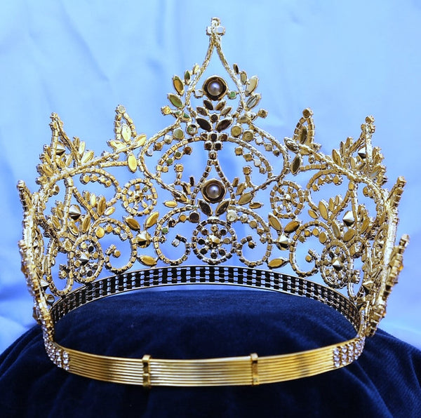 Continental Adjustable Gold Yellow Amber Crown Tiara LARGE Queen,OVERSTOCK CLEARANCE