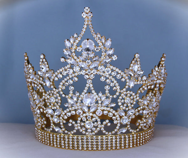 Continental Adjustable Rhinestone Gold Crown Tiara