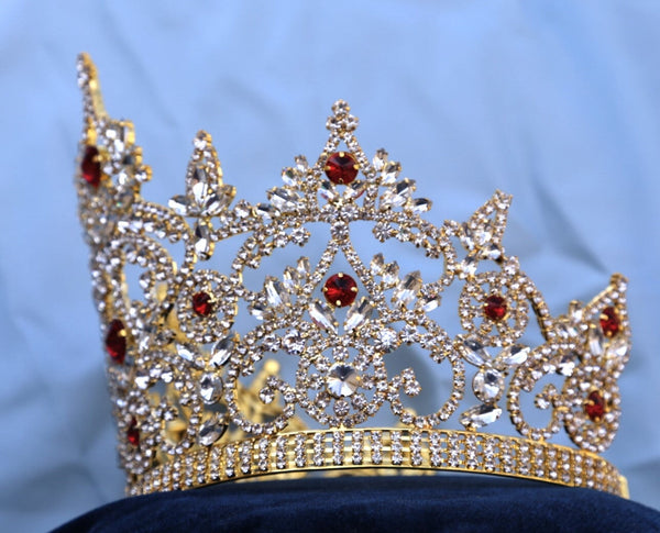 Continental Adjustable Ruby Red Rhinestone Crown Tiara LARGE Queen,OVERSTOCK CLEARANCE