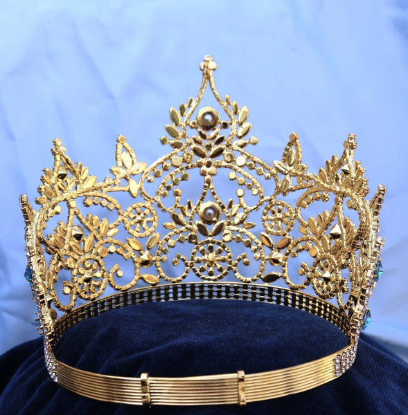 Continental Blue Aquamarine Rhinestone Crown Tiara LARGE Queen,OVERSTOCK CLEARANCE