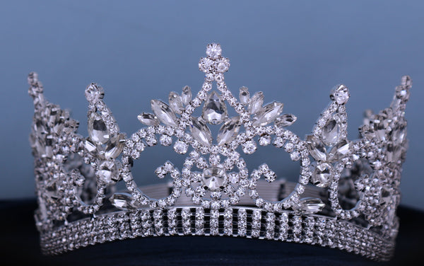 Continental Contoured Rhinestone Crown Tiara (Adjustable) Silver