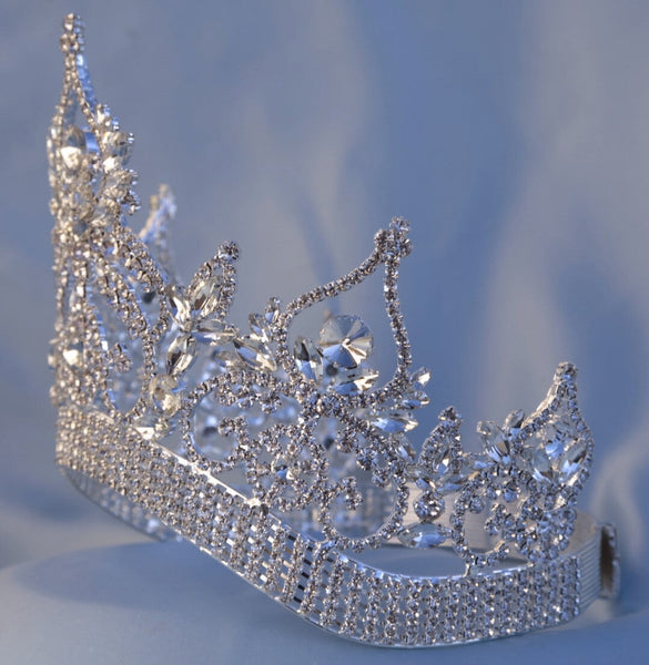 Continental Contoured Rhinestone Crown Tiara (Adjustable) Silver Medium Size Apparel & Accessories