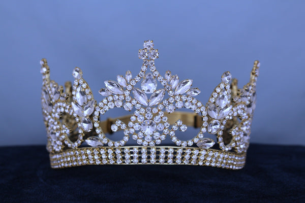 Continental Premium Gold All Clear Adjustable Contoured Crown Tiara MEDIUM Queen/Princess,OVERSTOCK CLEARANCE