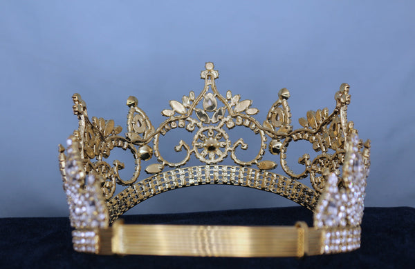 Continental Premium Gold All Clear Adjustable Contoured Crown Tiara MEDIUM Queen/Princess,OVERSTOCK CLEARANCE