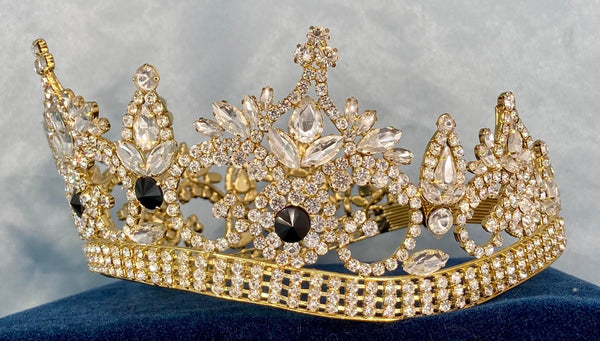Continental Premium Gold Black Contoured Crown Tiara MEDIUM Queen/Princess,OVERSTOCK CLEARANCE
