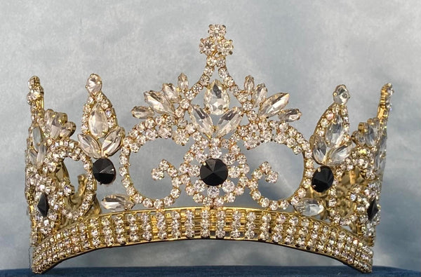 Continental Premium Gold Black Contoured Crown Tiara MEDIUM Queen/Princess,OVERSTOCK CLEARANCE