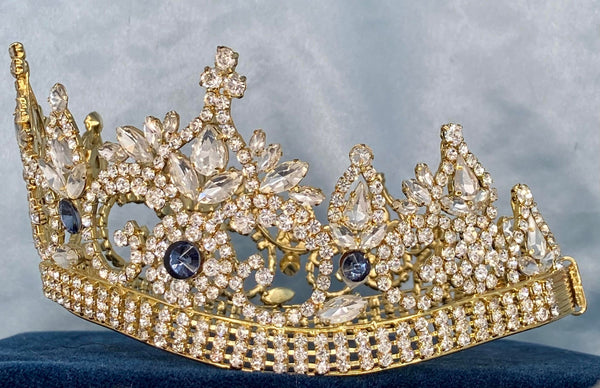 Continental Premium Gold Blue Mountain Contoured Crown Tiara MEDIUM Queen/Princess,OVERSTOCK CLEARANCE