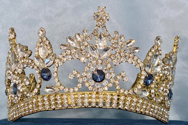 Continental Premium Gold Blue Mountain Contoured Crown Tiara MEDIUM Queen/Princess,OVERSTOCK CLEARANCE