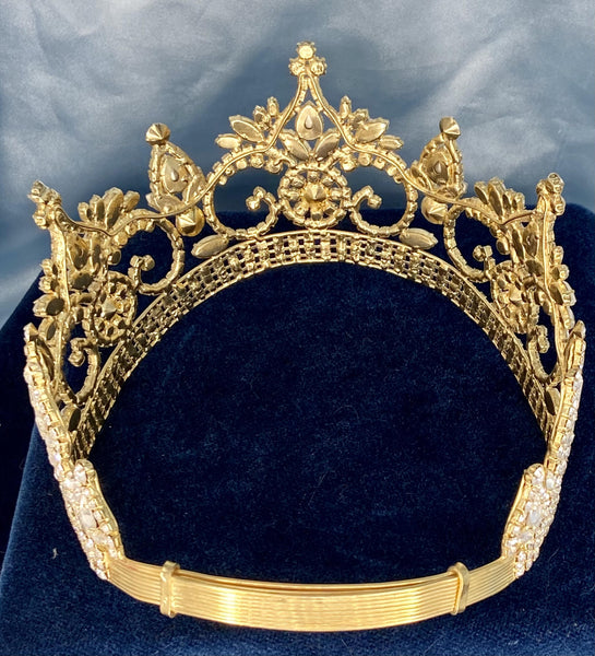 Continental Premium Gold Blue Sapphire Contoured Crown Tiara MEDIUM Queen/Princess,OVERSTOCK CLEARANCE