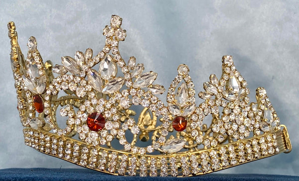 Continental Premium Gold Dark Amber Contoured Crown Tiara MEDIUM Queen/Princess,OVERSTOCK CLEARANCE