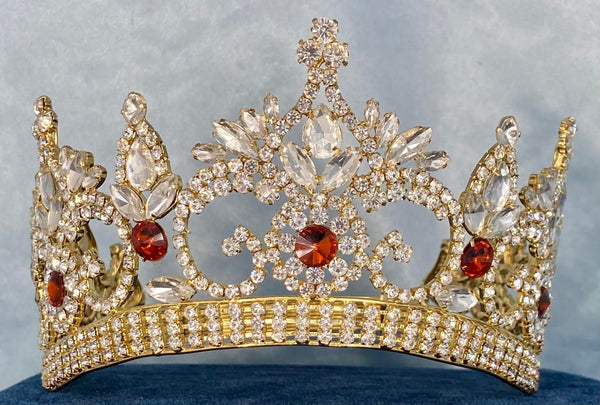 Continental Premium Gold Dark Amber Contoured Crown Tiara MEDIUM Queen/Princess,OVERSTOCK CLEARANCE