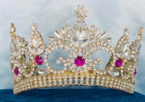 Continental Premium Gold Dark Pink Contoured Crown Tiara