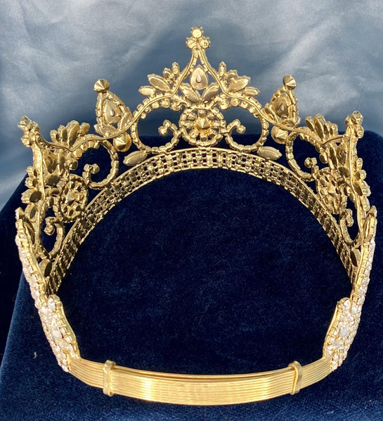 Continental Premium Gold Light Blue Contoured Crown Tiara MEDIUM Queen/Princess,OVERSTOCK CLEARANCE