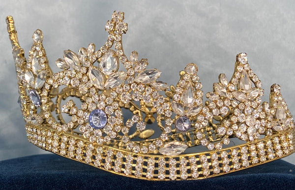 Continental Premium Gold Light Blue Contoured Crown Tiara MEDIUM Queen/Princess,OVERSTOCK CLEARANCE