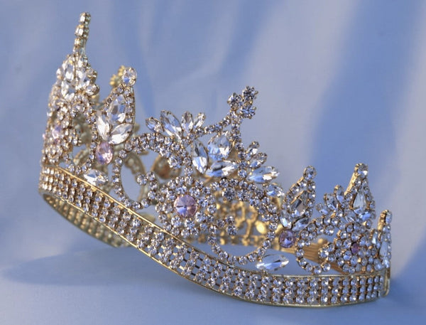 Continental Premium Gold Light Pink Contoured Crown Tiara MEDIUM Queen/Princess,OVERSTOCK CLEARANCE