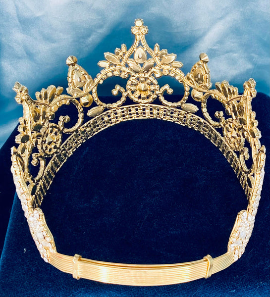 Continental Premium Gold Pearls Contoured Crown Tiara MEDIUM Queen/Princess,OVERSTOCK CLEARANCE