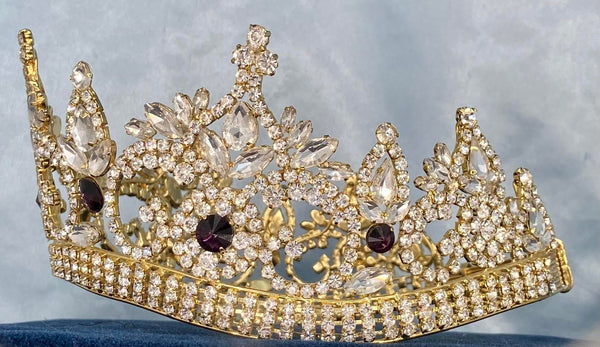 Continental Premium Gold Purple Contoured Crown Tiara MEDIUM Queen/Princess,OVERSTOCK CLEARANCE