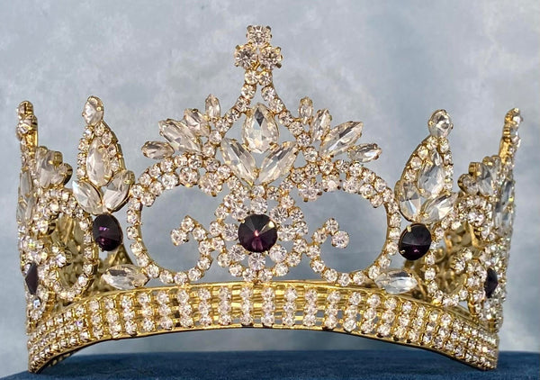 Continental Premium Gold Purple Contoured Crown Tiara MEDIUM Queen/Princess,OVERSTOCK CLEARANCE