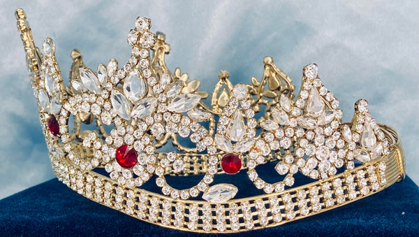 Continental Premium Gold Ruby Red Contoured Crown Tiara MEDIUM Queen/Princess,OVERSTOCK CLEARANCE