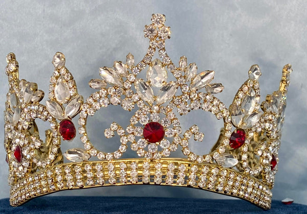 Continental Premium Gold Ruby Red Contoured Crown Tiara MEDIUM Queen/Princess,OVERSTOCK CLEARANCE