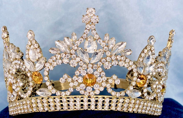 Continental Premium Gold Yellow Amber Contoured Crown Tiara MEDIUM Queen/Princess,OVERSTOCK CLEARANCE