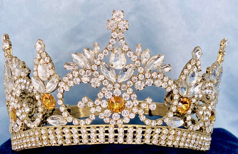Continental Premium Gold Yellow Amber Contoured Crown Tiara