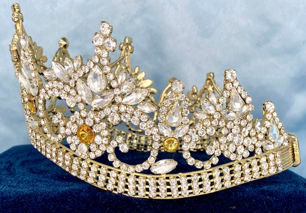 Continental Premium Gold Yellow Amber Contoured Crown Tiara MEDIUM Queen/Princess,OVERSTOCK CLEARANCE