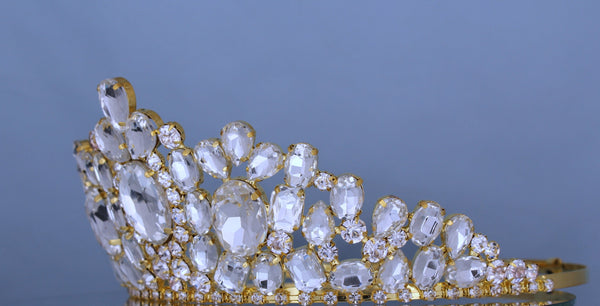 Empress of Iran Royal Gold Clear Rhinestone Tiara MEDIUM Queen/Princess