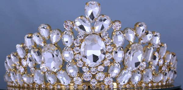 Empress of Iran Royal Gold Clear Rhinestone Tiara MEDIUM Queen/Princess